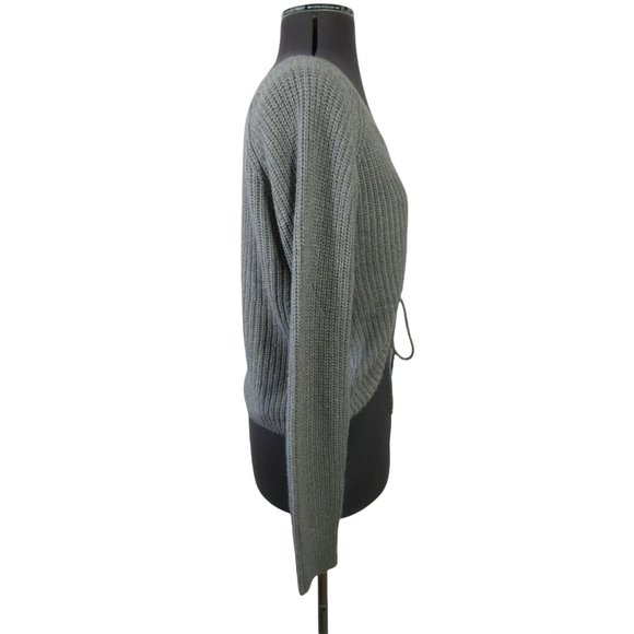 Full Circle Trends women's gray ruched cinch front v-neck knit sweater, M - Picture 5 of 11